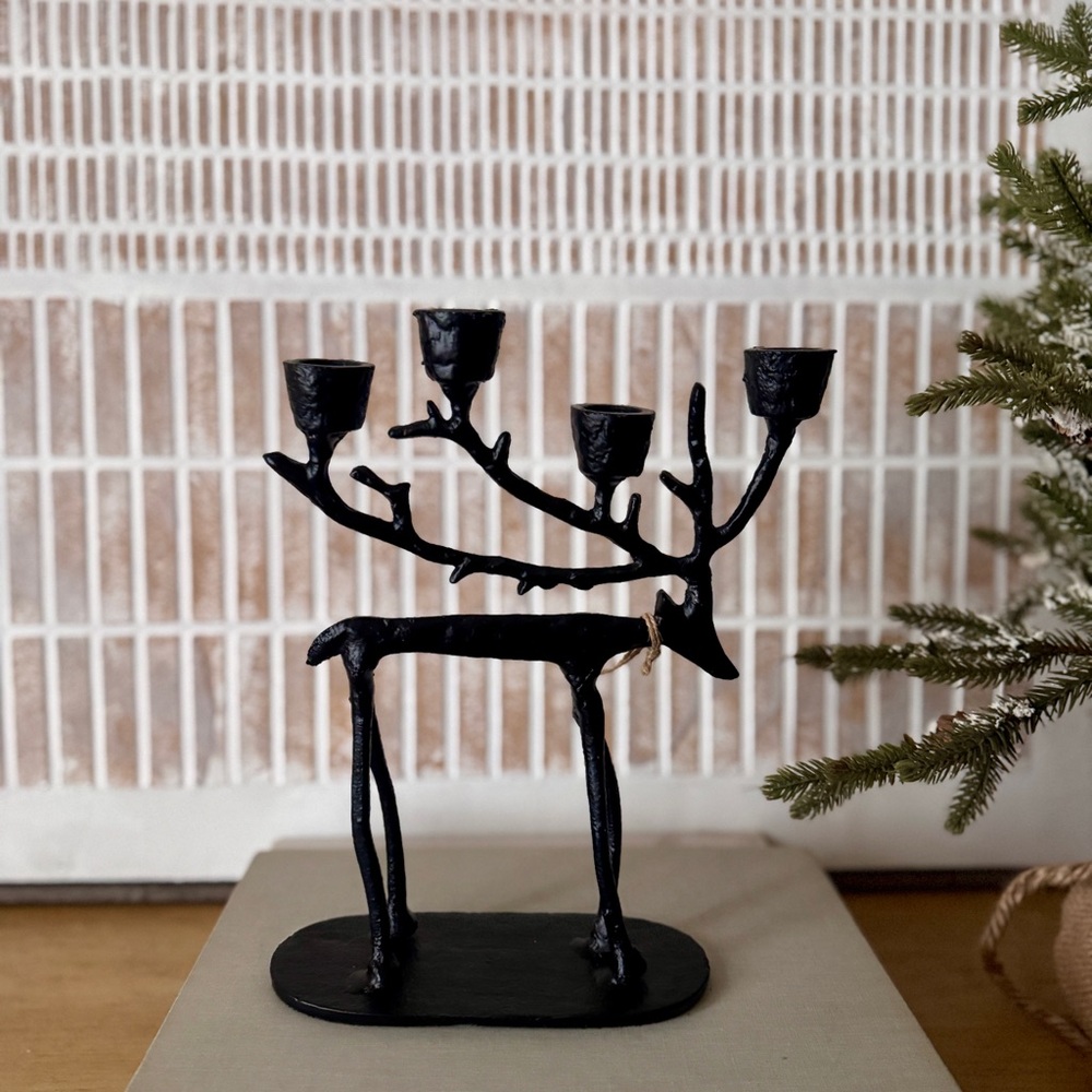 New Black Reindeer Antler Candle Holder